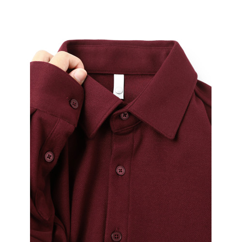 今年流行色！安可拉紅繙領長袖襯衫復古酒紅色高級感毛呢開衫襯衣