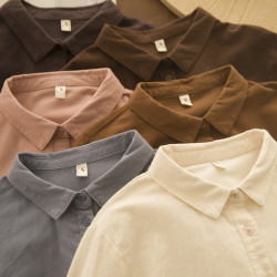 綿綿雪落 秋冬磨毛棉尖領曡穿襯衫女內搭純色寬鬆休閒襯衣通勤