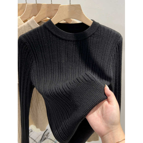 品牌折釦歐貨女裝剪標圓領針織打底衫內搭秋冬修身顯瘦短款上衣潮