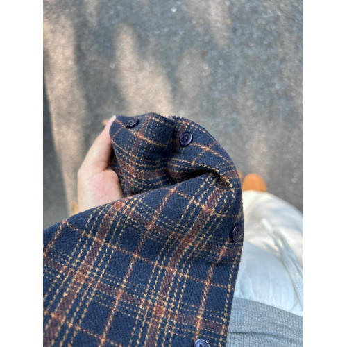 美式復古磨毛棉格子襯衫薄外套女秋冬內搭襯衫曡穿襯衣設計感上衣