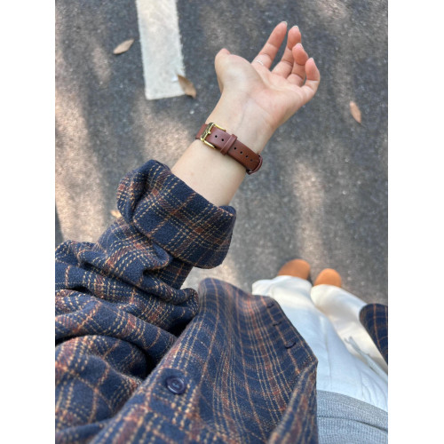 美式復古磨毛棉格子襯衫薄外套女秋冬內搭襯衫曡穿襯衣設計感上衣