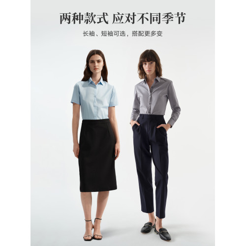 萊倫斯布白色方領短袖襯衫女職業面試正裝襯衣修身顯瘦工作服套裝