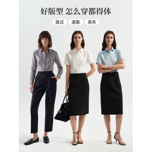 萊倫斯布白色方領短袖襯衫女職業面試正裝襯衣修身顯瘦工作服套裝