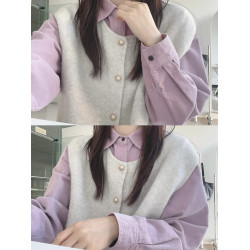 復古巨顯白芋泥紫燈芯絨襯衫女春秋冬寬鬆百搭休閒慵懶感襯衣外套