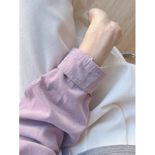 復古巨顯白芋泥紫燈芯絨襯衫女春秋冬寬鬆百搭休閒慵懶感襯衣外套