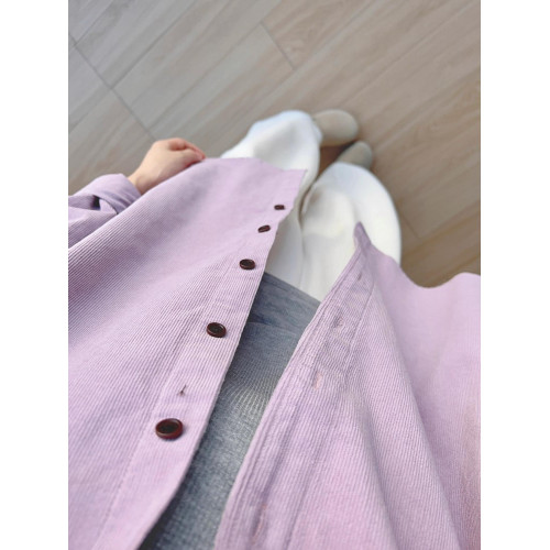 復古巨顯白芋泥紫燈芯絨襯衫女春秋冬寬鬆百搭休閒慵懶感襯衣外套