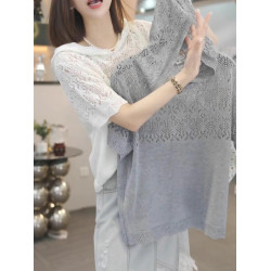 獨特洋氣鉤花鏤空連帽輕薄冰絲針織衫2025夏季小衆氣質百搭上衣女