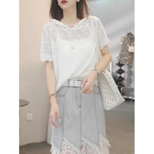 獨特洋氣鉤花鏤空連帽輕薄冰絲針織衫2025夏季小衆氣質百搭上衣女