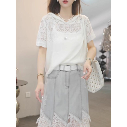 獨特洋氣鉤花鏤空連帽輕薄冰絲針織衫2025夏季小衆氣質百搭上衣女