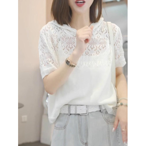 獨特洋氣鉤花鏤空連帽輕薄冰絲針織衫2025夏季小衆氣質百搭上衣女