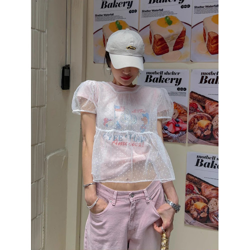 良良家設計感透視疊穿波點襯衫女夏季新款小衆個性寬鬆荷葉邊上衣