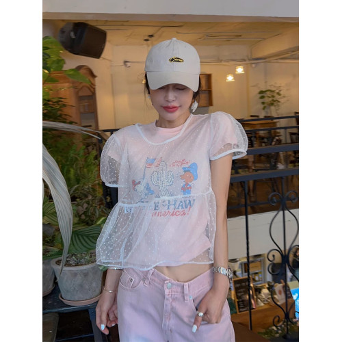 良良家設計感透視疊穿波點襯衫女夏季新款小衆個性寬鬆荷葉邊上衣
