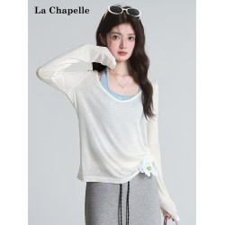 拉夏貝爾薄款慵懶風罩衫長袖T恤女辣妹性感內搭掛脖背心防曬上衣