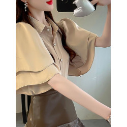 法式氣質荷葉邊襯衫女短袖夏季新款顯白顯瘦上衣漂亮獨特雪紡小衫