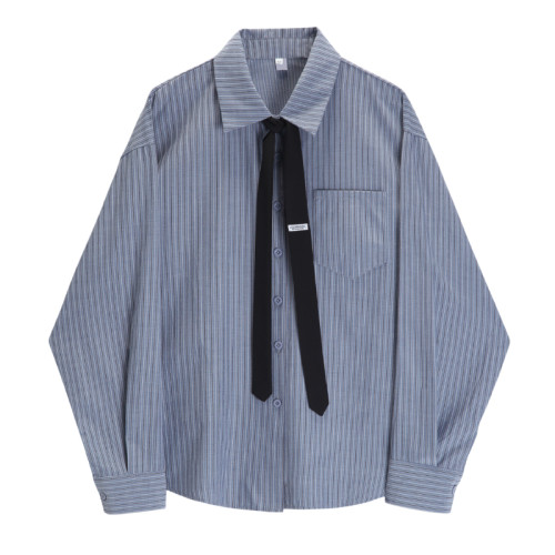 條紋襯衫女2025春秋新款設計感小衆寬鬆百搭港風曡穿內搭chic襯衣