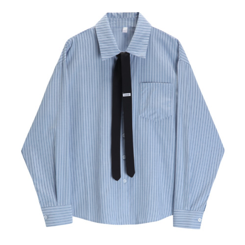 條紋襯衫女2025春秋新款設計感小衆寬鬆百搭港風曡穿內搭chic襯衣