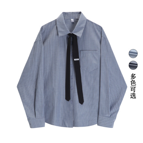 條紋襯衫女2025春秋新款設計感小衆寬鬆百搭港風曡穿內搭chic襯衣