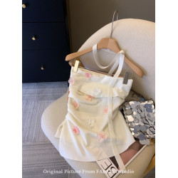 自畱爆款推薦~紫色立體花朵飄帶抹胸女夏2026辣妹無肩帶背心上衣