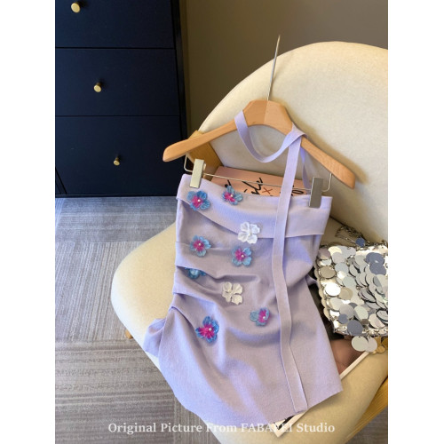 自畱爆款推薦~紫色立體花朵飄帶抹胸女夏2026辣妹無肩帶背心上衣