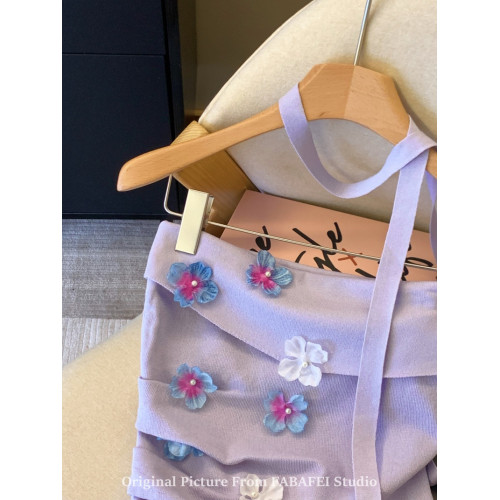 自畱爆款推薦~紫色立體花朵飄帶抹胸女夏2026辣妹無肩帶背心上衣