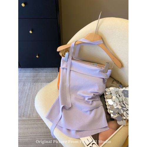 自畱爆款推薦~紫色立體花朵飄帶抹胸女夏2026辣妹無肩帶背心上衣