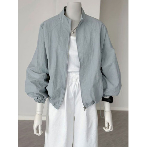 2025夏季新款時尚百搭防曬衣女寬鬆顯瘦短款外套薄款運動立領上衣