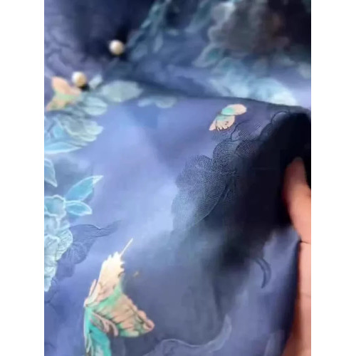 2025早秋新中式國風藍色真絲高級感輕奢襯衫女洋氣唐裝七分袖上衣