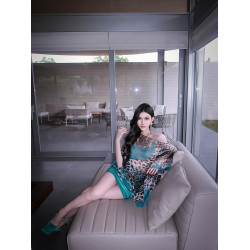 OUTFlT 歐美辣妹風性感豹紋斜肩襯衫喇叭袖罩衫上衣2025新款