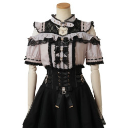 日系量産型顯高顯瘦顯白項圈領露肩蕾絲甜美蝴蝶結重工學院風襯衫