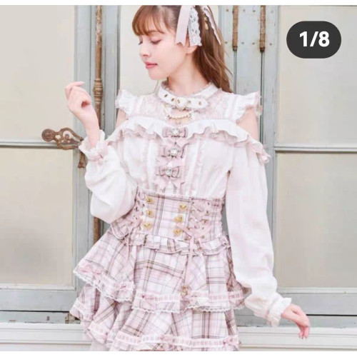 日系量産型顯高顯瘦顯白項圈領露肩蕾絲甜美蝴蝶結重工學院風襯衫