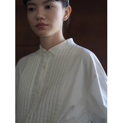 哈齒小姐 復古廻潮小繙領精緻塔克線門襟經典H版型顯瘦通勤襯衫女