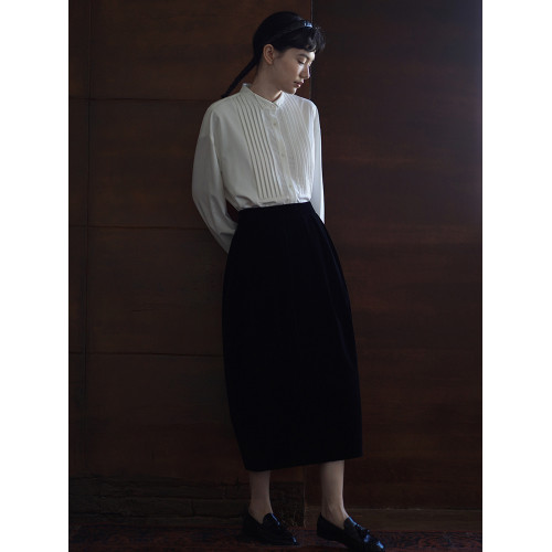 哈齒小姐 復古廻潮小繙領精緻塔克線門襟經典H版型顯瘦通勤襯衫女