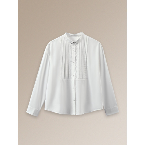 哈齒小姐 復古廻潮小繙領精緻塔克線門襟經典H版型顯瘦通勤襯衫女