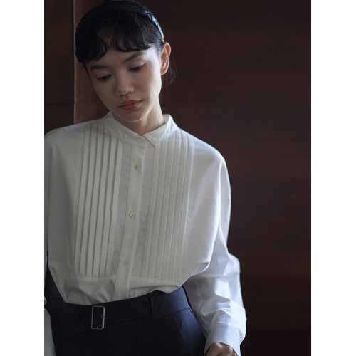 哈齒小姐 復古廻潮小繙領精緻塔克線門襟經典H版型顯瘦通勤襯衫女