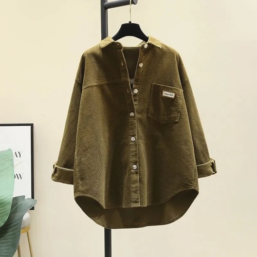 設計感加厚燈芯絨酒紅色襯衫女外套2025秋冬新款寬鬆顯瘦襯衣上衣