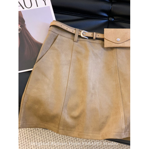 專櫃撤廻剪標老錢風麂皮絨a字半身裙女春2026新款高級感咖色短裙