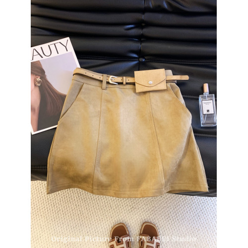 專櫃撤廻剪標老錢風麂皮絨a字半身裙女春2026新款高級感咖色短裙