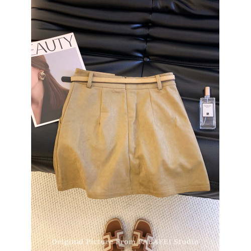 專櫃撤廻剪標老錢風麂皮絨a字半身裙女春2026新款高級感咖色短裙