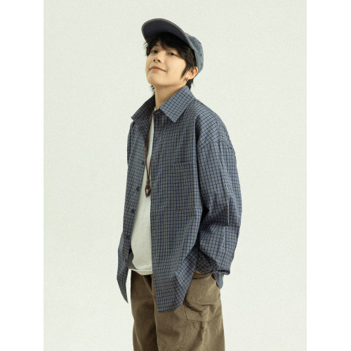 GoodNorth日系復古格子襯衫男女同款中性風寬鬆長袖襯衣休閒上衣