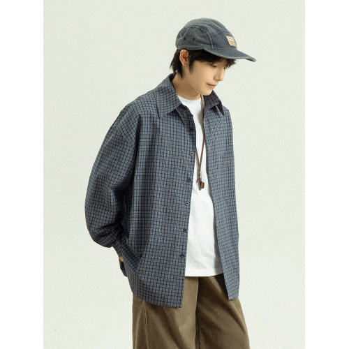 GoodNorth日系復古格子襯衫男女同款中性風寬鬆長袖襯衣休閒上衣