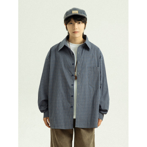 GoodNorth日系復古格子襯衫男女同款中性風寬鬆長袖襯衣休閒上衣