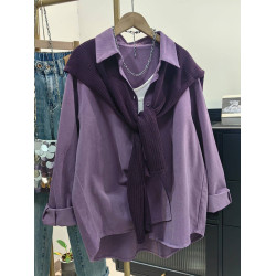 高級感輕奢減齡洋氣100%純棉藍色襯衫內搭曡穿上衣長袖襯衣薄外套