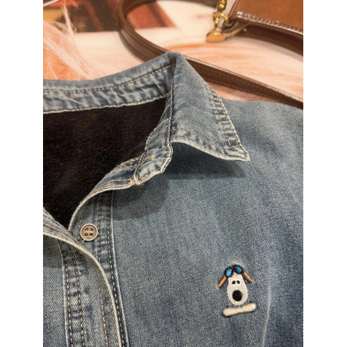 韓版復古風時尚藍色牛仔襯衫女秋冬寬鬆設計感時髦中長款上衣外套