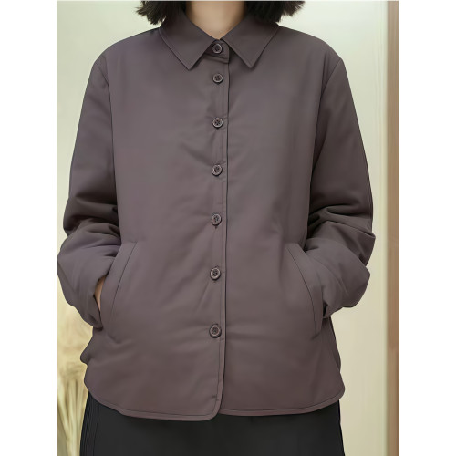 夾棉加厚保暖襯衫女冬季純色簡約休閒POLO領斜插口袋百搭襯衣上衣