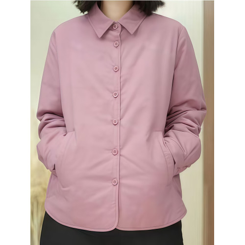 夾棉加厚保暖襯衫女冬季純色簡約休閒POLO領斜插口袋百搭襯衣上衣