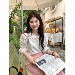 火火火【波點奶霜】韓版小衆娃娃領長袖襯衫女休閒設計感春秋襯衣