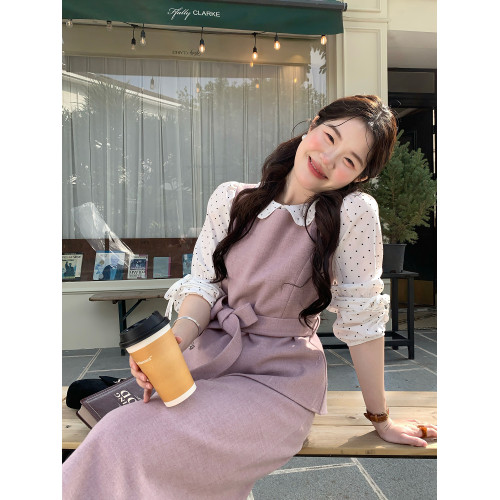 火火火【波點奶霜】韓版小衆娃娃領長袖襯衫女休閒設計感春秋襯衣