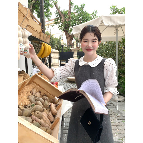 火火火【波點奶霜】韓版小衆娃娃領長袖襯衫女休閒設計感春秋襯衣