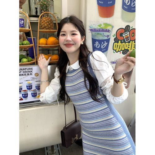 火火火【波點奶霜】韓版小衆娃娃領長袖襯衫女休閒設計感春秋襯衣