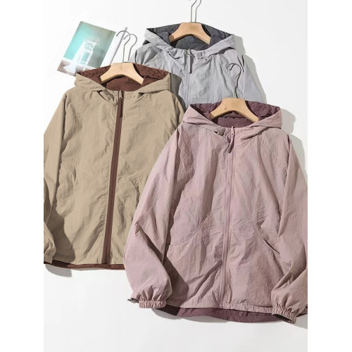 2025春夏新款休閒連帽雙面穿防曬外套女百搭寬鬆顯瘦撞色減齡上衣